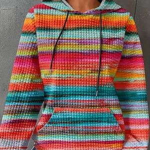 Rainbow coloured Relaxed Ribbed Long Sleeve Sweatshirt